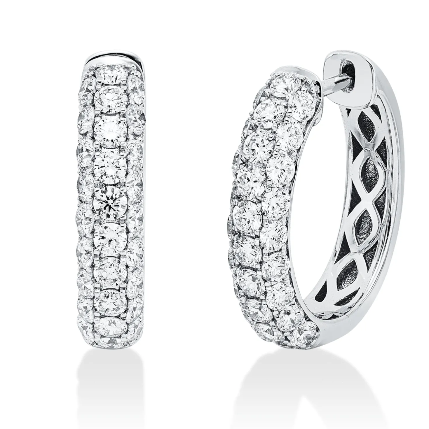 Pavé Creolen aus 750 Gold Weißgold 56 Diamanten 2,06ct TW-SI 19,5x4,5mm