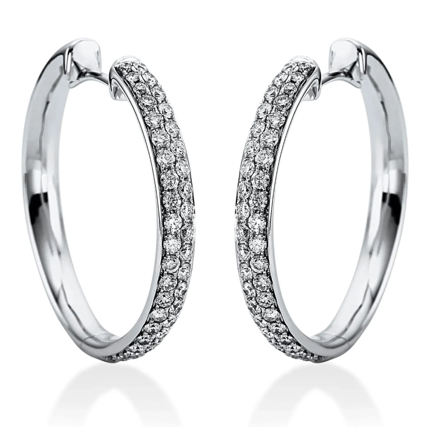 Pavé Creolen aus 750 Weißgold 82 Brillanten 0,86ct TW-VSI 25,6x3,1mm
