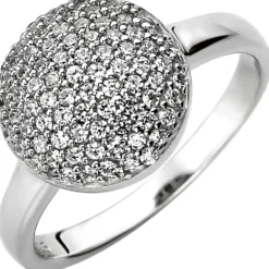 Pavé Ring aus 925 Silber mit 78 Zirkonia Ringskopf rund Fingerring Fingerschmuck