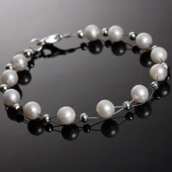 Perlenarmband, Armband aus echten Perlen, weiß creme-weiß, Damen