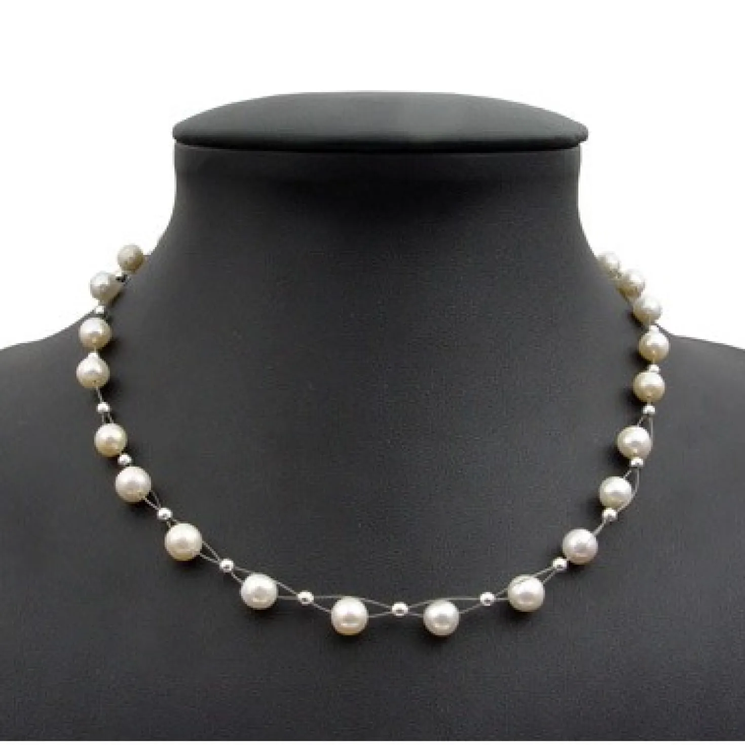 Perlenkette Kette Collier Halskette echte Perlen creme-weiß Hochzeit Brautschmuck für Damen