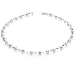 Perlenkette Kette Collier Halskette echte Perlen creme-weiß Hochzeit Brautschmuck für Damen