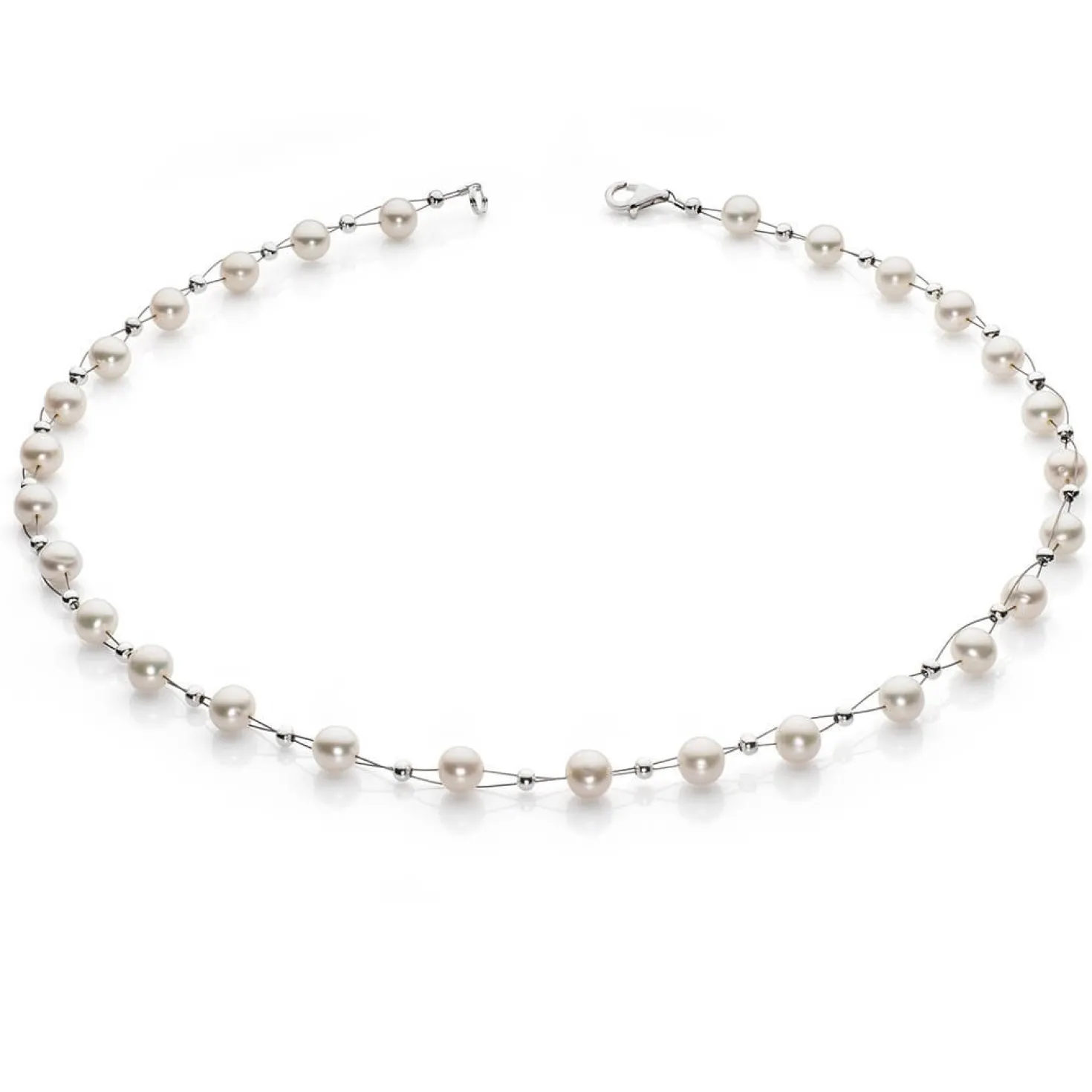 Perlenkette Kette Collier Halskette echte Perlen creme-weiß Hochzeit Brautschmuck für Damen