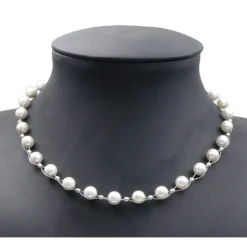 Perlenkette Kette Collier Halskette aus Muschelkernperlen Perlen creme-weiß Damen