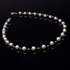 Perlenkette Kette Collier Halskette echte Perlen creme-weiß Halsschmuck Damen