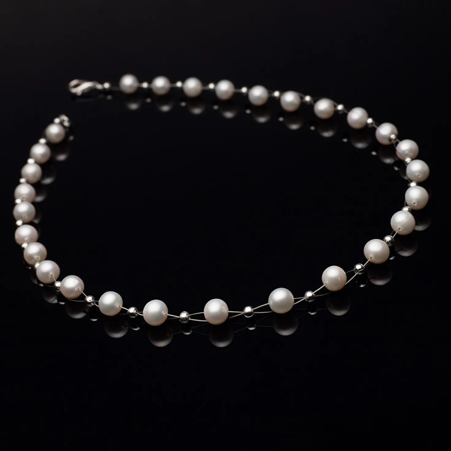 Perlenkette Kette Collier Halskette echte Perlen creme-weiß Halsschmuck Damen
