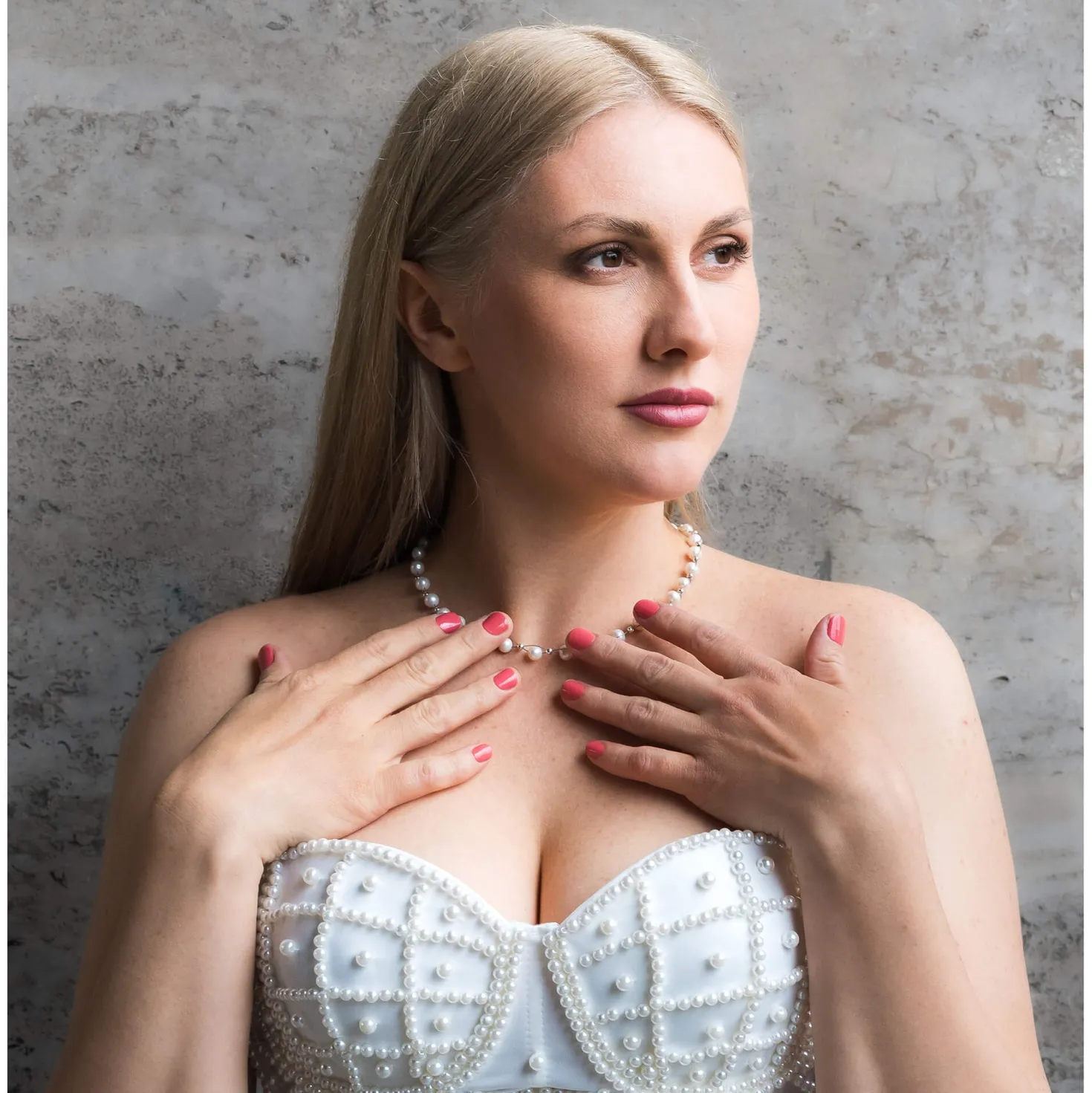 Perlenkette Kette Collier Halskette echte Perlen creme-weiß Halsschmuck Damen