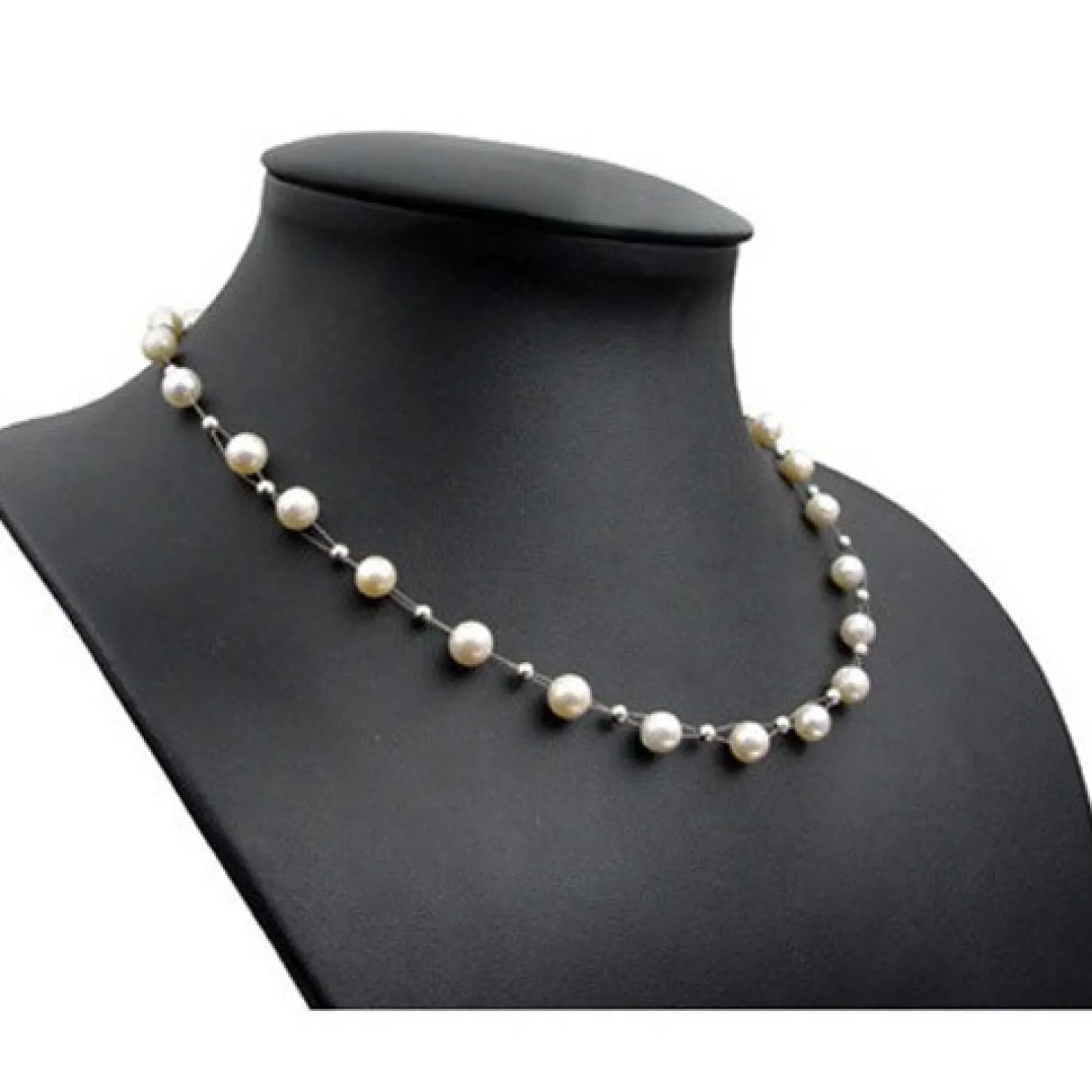 Perlenkette Kette Collier Halskette echte Perlen creme-weiß Halsschmuck Damen