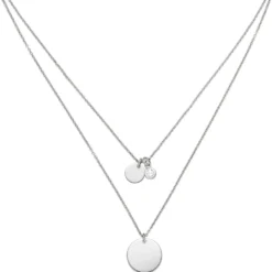 2-reihige Halskette Collier 2 Gravur-Platten & Zirkonia Anhänger 925 Silber 44cm
