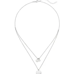 2-reihige Halskette Collier 2 Gravur-Platten & Zirkonia Anhänger 925 Silber 44cm