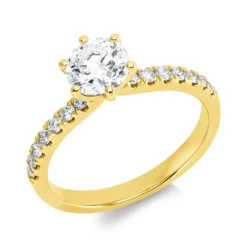 Ring aus 750 Gelbgold 14 Brillanten 0,27ct TW-SI 1 Brillant 1ct W-SI B:7,6mm