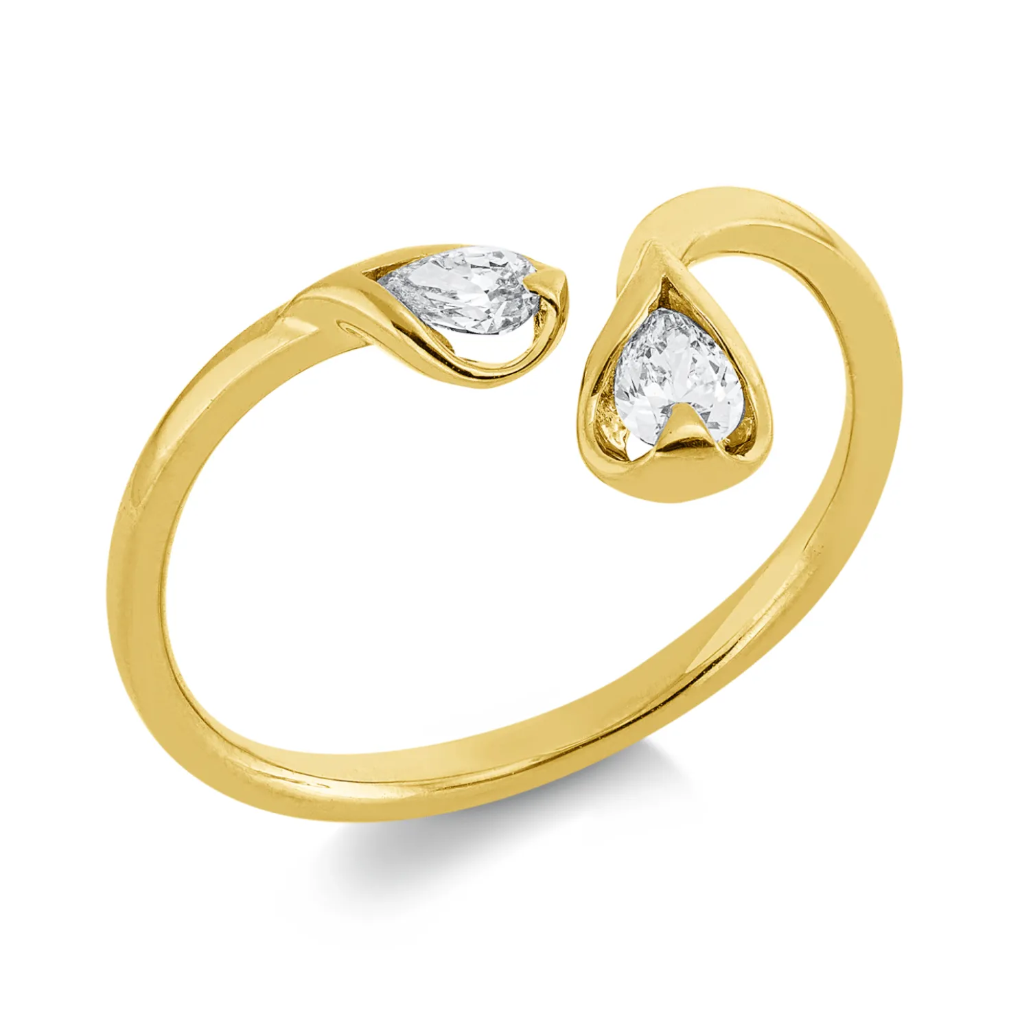 Ring aus 750 Gelbgold 2 Diamanten Tropfen-Schliff 0,22ct TW-SI B:9,6mm