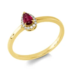 Ring aus 750 Gelbgold Rubin 0,22ct rot 16 Brillanten 0,07ct TW-SI B:7,1mm