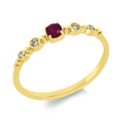 Ring aus 750 Gelbgold Rubin 0,14ct rot 4 Diamanten 0,05ct TW-SI B:2,8mm 4er-Krappe