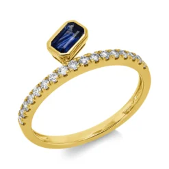Ring aus 585 Gelbgold Saphir 0,31ct blau 17 Brillanten 0,24ct W-SI/PI B:6,8mm