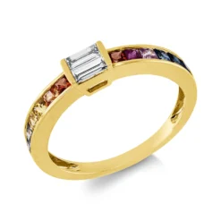 Ring aus 750 Gelbgold 12 Saphire 0,74ct mehrfarbig mit Diamanten B:4,3mm