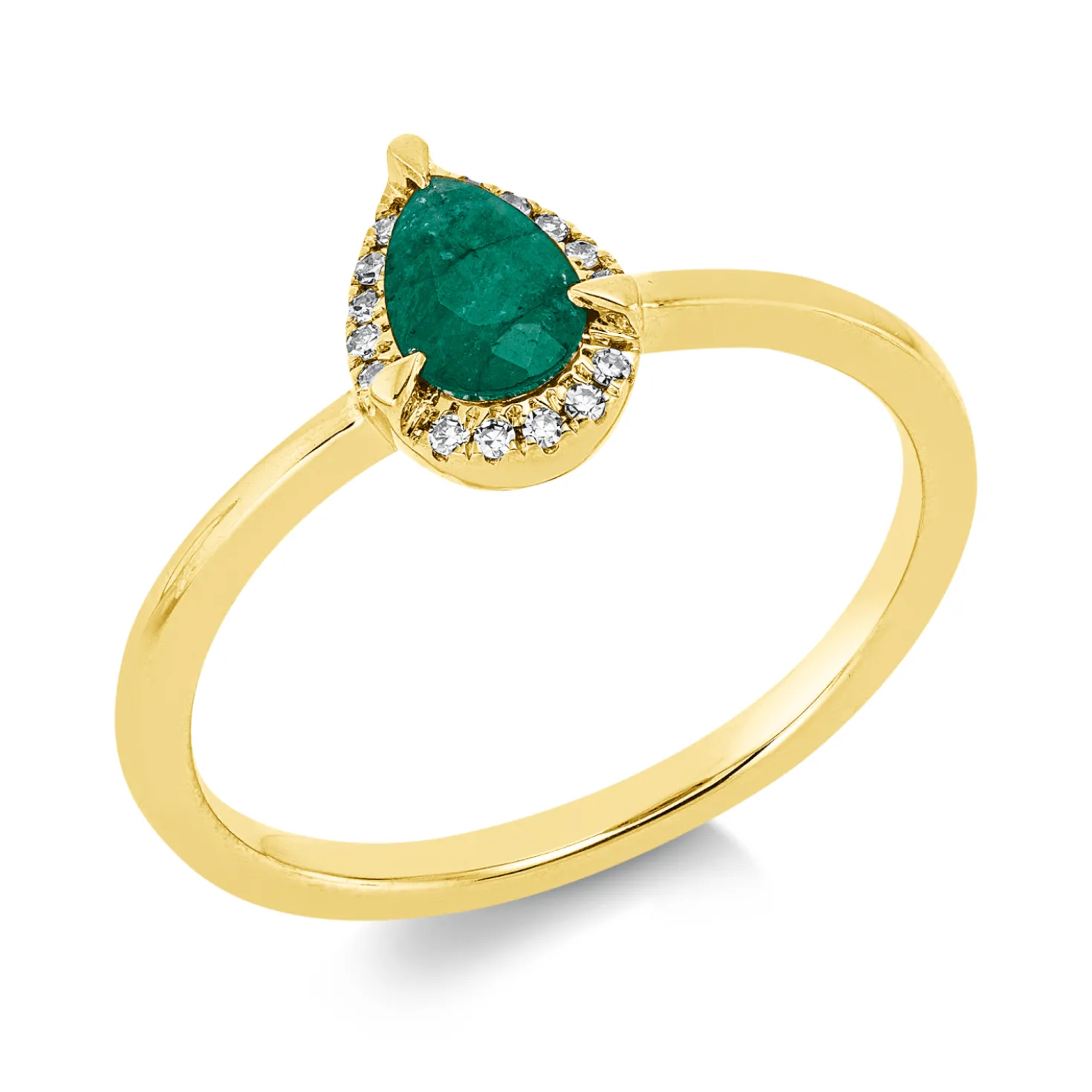 Ring aus 750 Gelbgold Smaragd 0,3ct grün 15 Diamanten 0,04ct TW-SI B:8mm