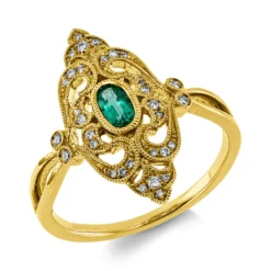 Ring aus 750 Gelbgold Smaragd 0,2ct grün 32 Brillanten 0,1ct TW-SI/PI B:19,8mm