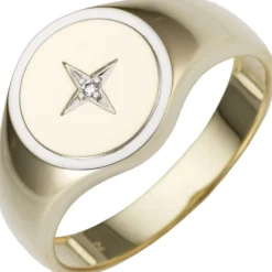 Ring aus 585 Gold Gelbgold bicolor mit Diamant 0.01Ct Brillant flach rund