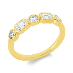 Ring aus 750 Gold Gelbgold 5 Diamanten 0,79ct TW-SI B:4mm Zarge