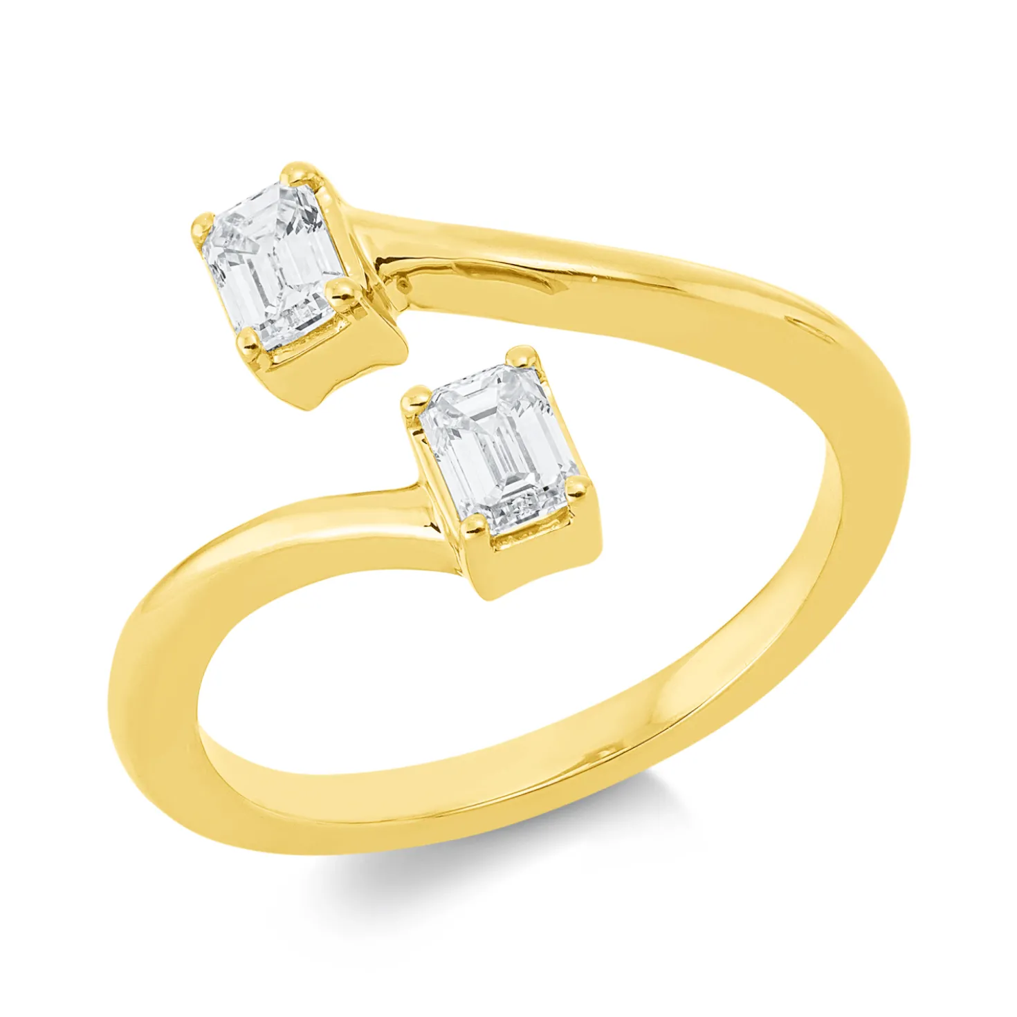 Ring aus 750 Gold Gelbgold 2 Diamanten Smaragd-Schliff 0,54ct TW-SI B:12mm