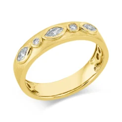 Ring aus 585 Gold Gelbgold 5 Diamanten 0,29ct TW-SI B:4,4mm mattiert Zarge