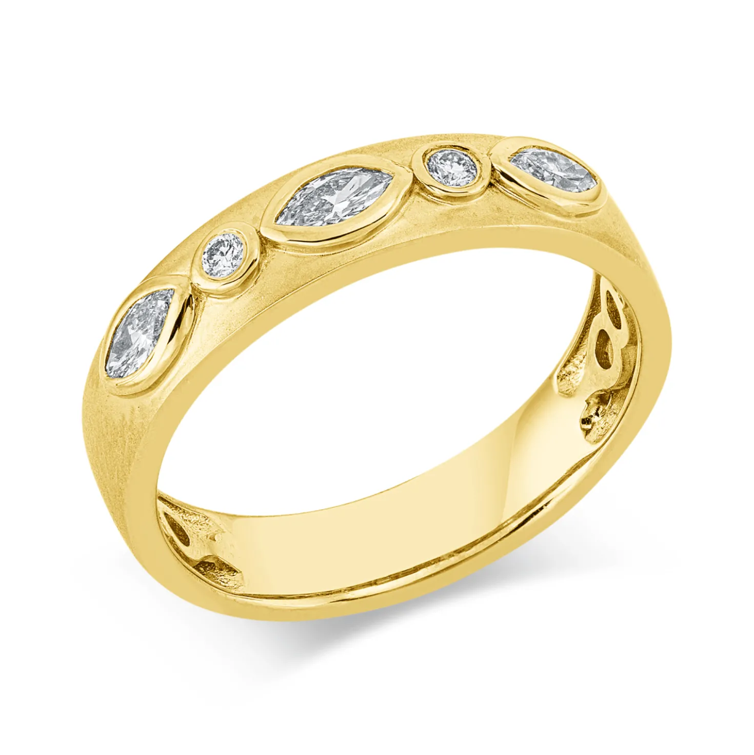 Ring aus 585 Gold Gelbgold 5 Diamanten 0,29ct TW-SI B:4,4mm mattiert Zarge