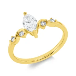 Ring aus 750 Gold Gelbgold 5 Diamanten 0,61ct TW-SI B:8,9mm 2er-Krappe