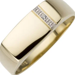 Ring aus 585 Gold Gelbgold mit Diamant 0.005Ct Brillant flach glänzend schlicht