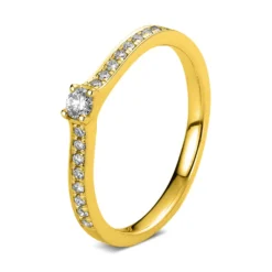 Ring aus 750 Gold Gelbgold mit 17 Diamanten Brillanten 0,22 Ct. 4er-Krappe