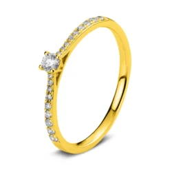 Ring aus 750 Gold Gelbgold mit 19 Diamanten Brillanten 0,22 Ct. 4er-Krappe
