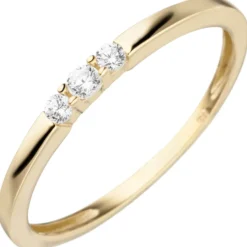 Ring aus 333 Gold Gelbgold mit 3 Zirkonia Goldring 2,1mm schmal Dreistein Damen