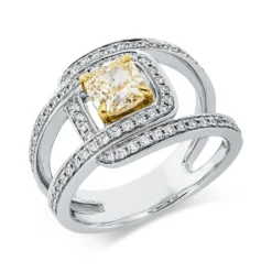 Ring aus 750 Gold gelb/weiß 70 Diamanten 1,48ct B:13,5mm 4er-Krappe