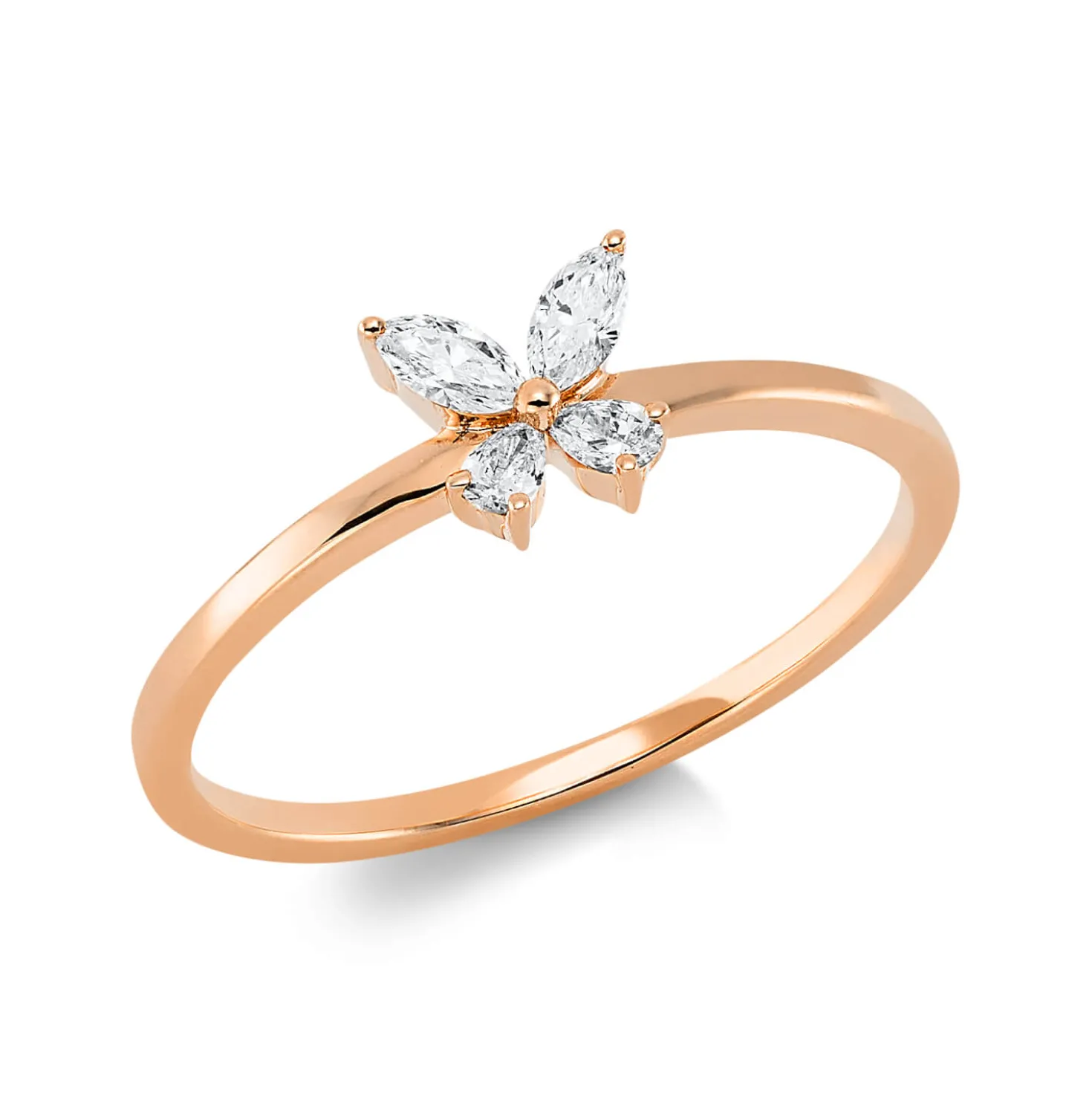 Ring aus 750 Gold Rotgold 4 Diamanten 0,16ct TW-VSI B:5,4mm