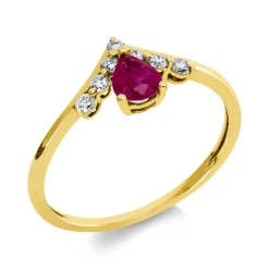 Ring aus 750 Gold Rotgold Rubin 0,39ct rot 7 Brillanten 0,13ct F-SI B:8,1mm