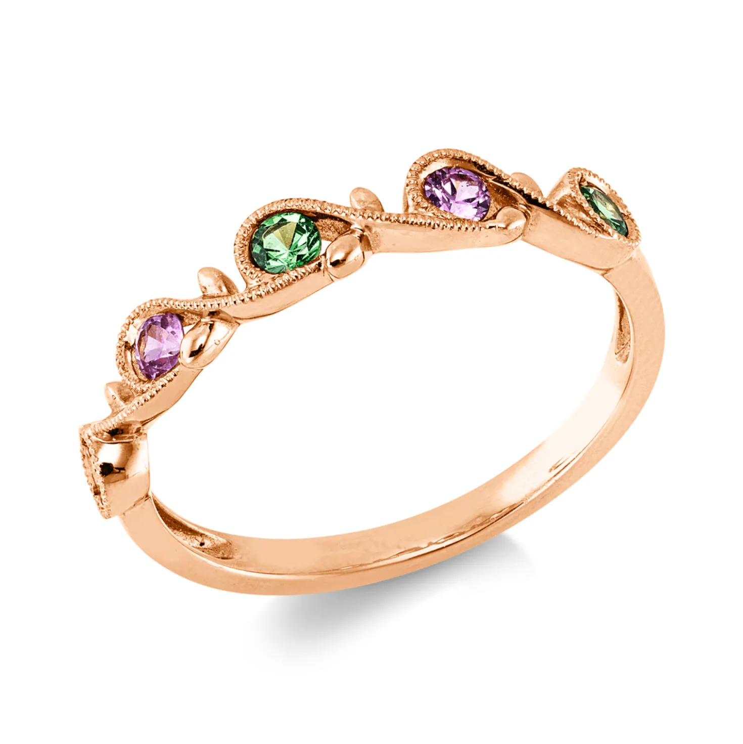 Ring aus 750 Gold Rotgold 5 Tsavorithe 0,29ct grün B:3,4mm