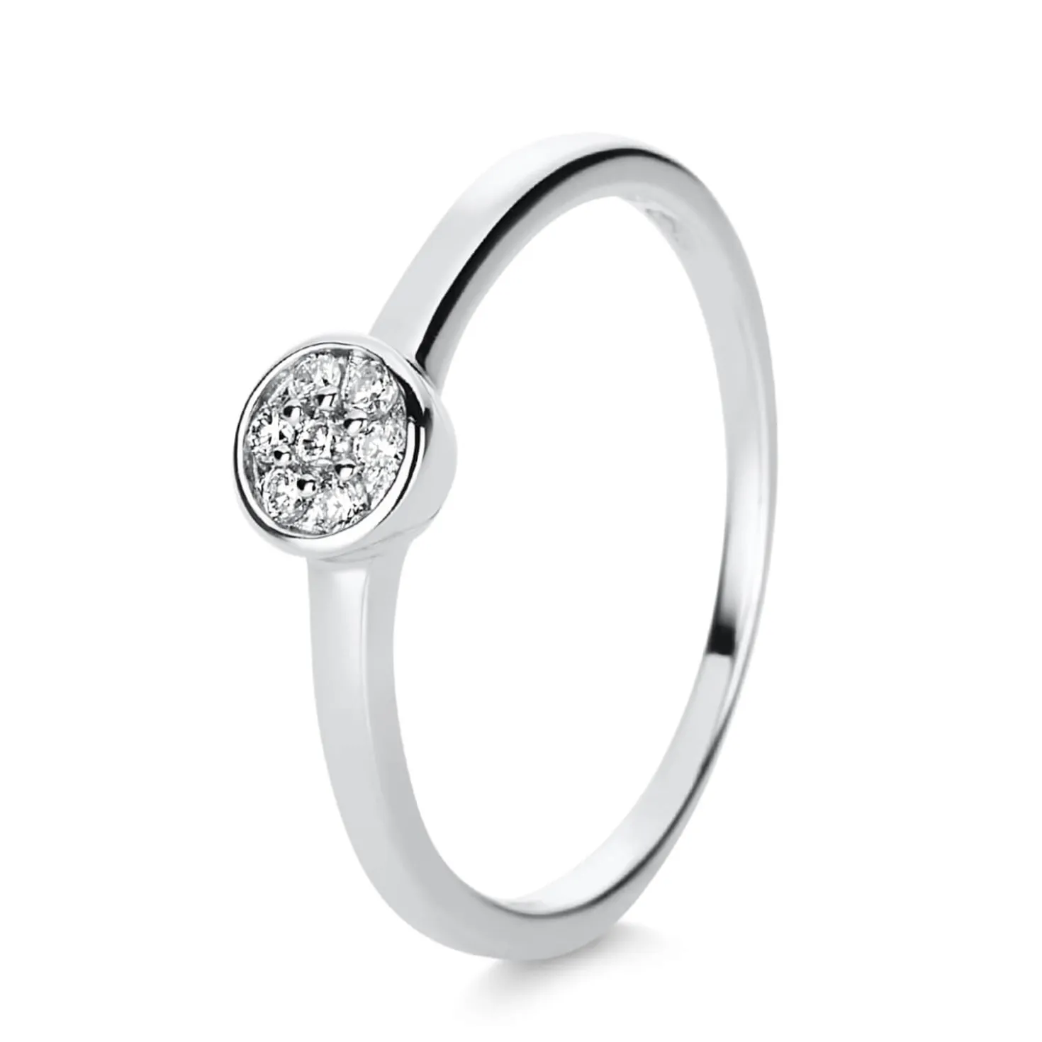 Ring aus 585 Gold Weißgold 7 Brillanten 0,09ct TW-SI B:1,8mm Zarge