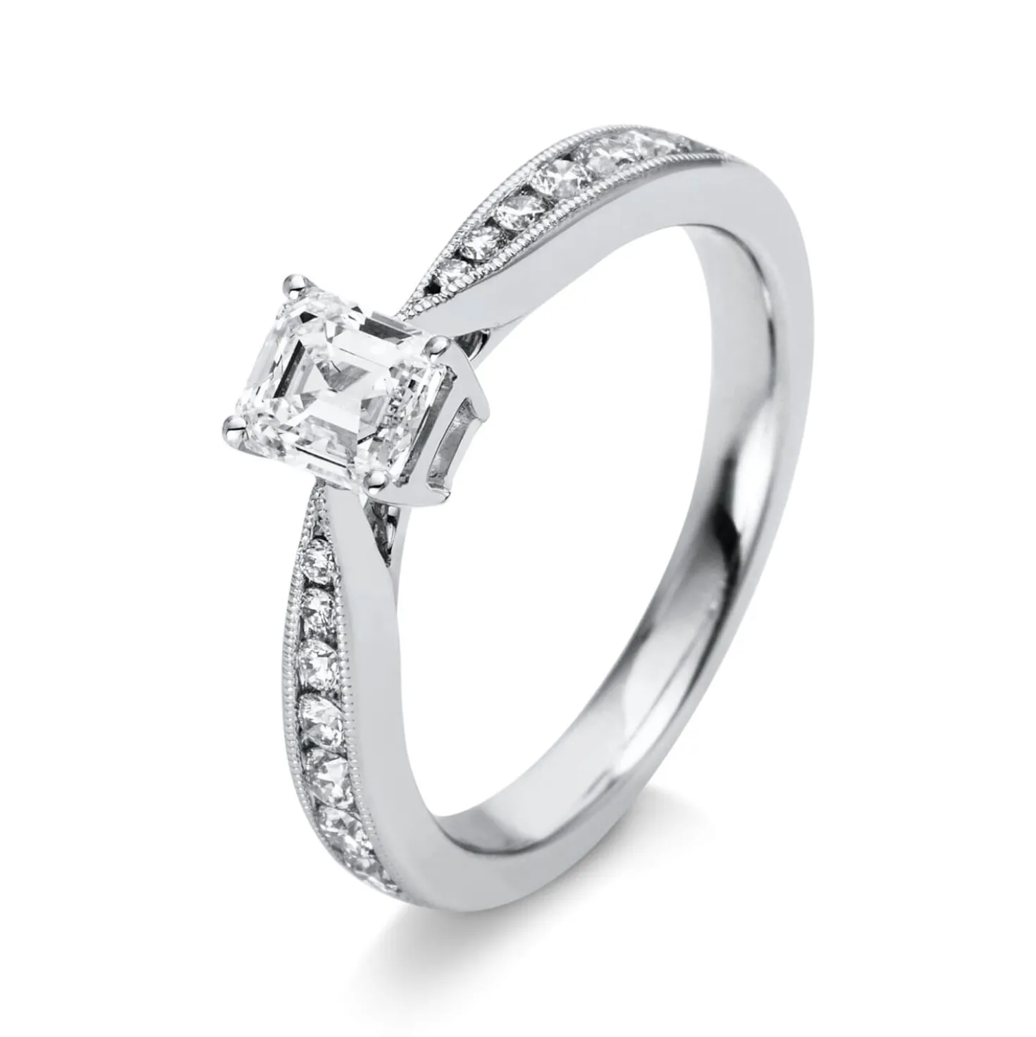 Ring aus 750 Gold Weißgold 15 Diamanten 0,98ct TW-VSI B:3mm 4er-Krappe