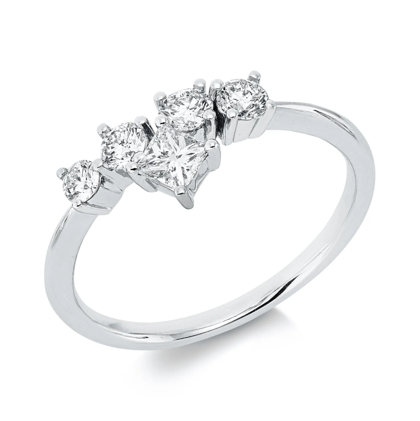 Ring aus 585 Gold Weißgold 5 Diamanten 0,56ct W-SI B:7,3mm