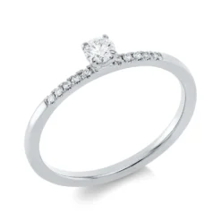 Ring aus 750 Gold Weißgold 11 Diamanten 0,2ct TW-SI B:3,3mm 4er-Krappe