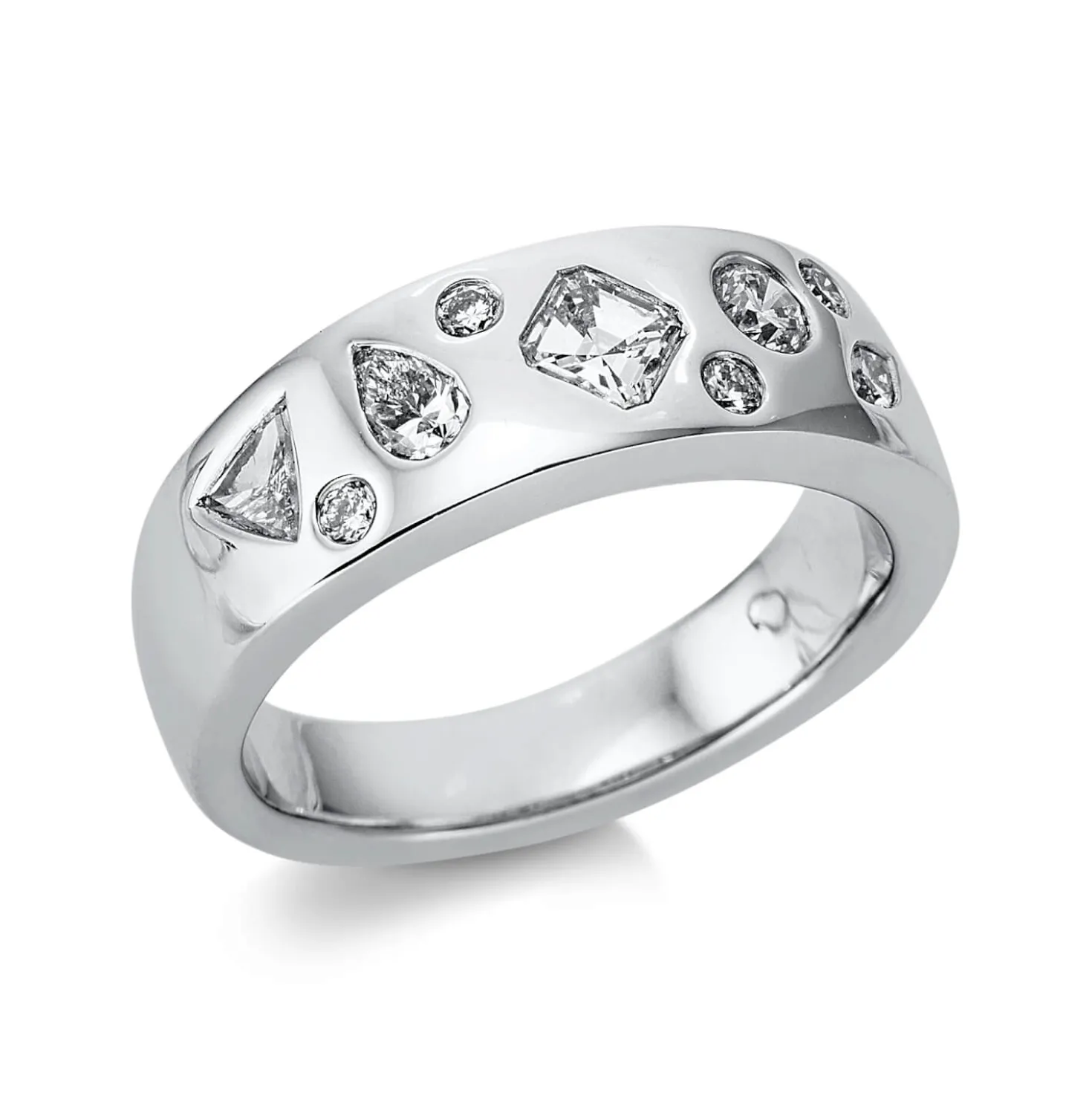 Ring aus 750 Gold Weißgold 9 Diamanten 0,91ct TW-VSI B:6,5mm