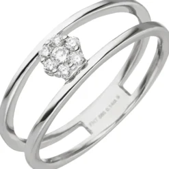 Ring aus 585 Gold Weißgold mit 7 Diamanten 0.14Ct W/SI Brillanten Breite 6,4mm