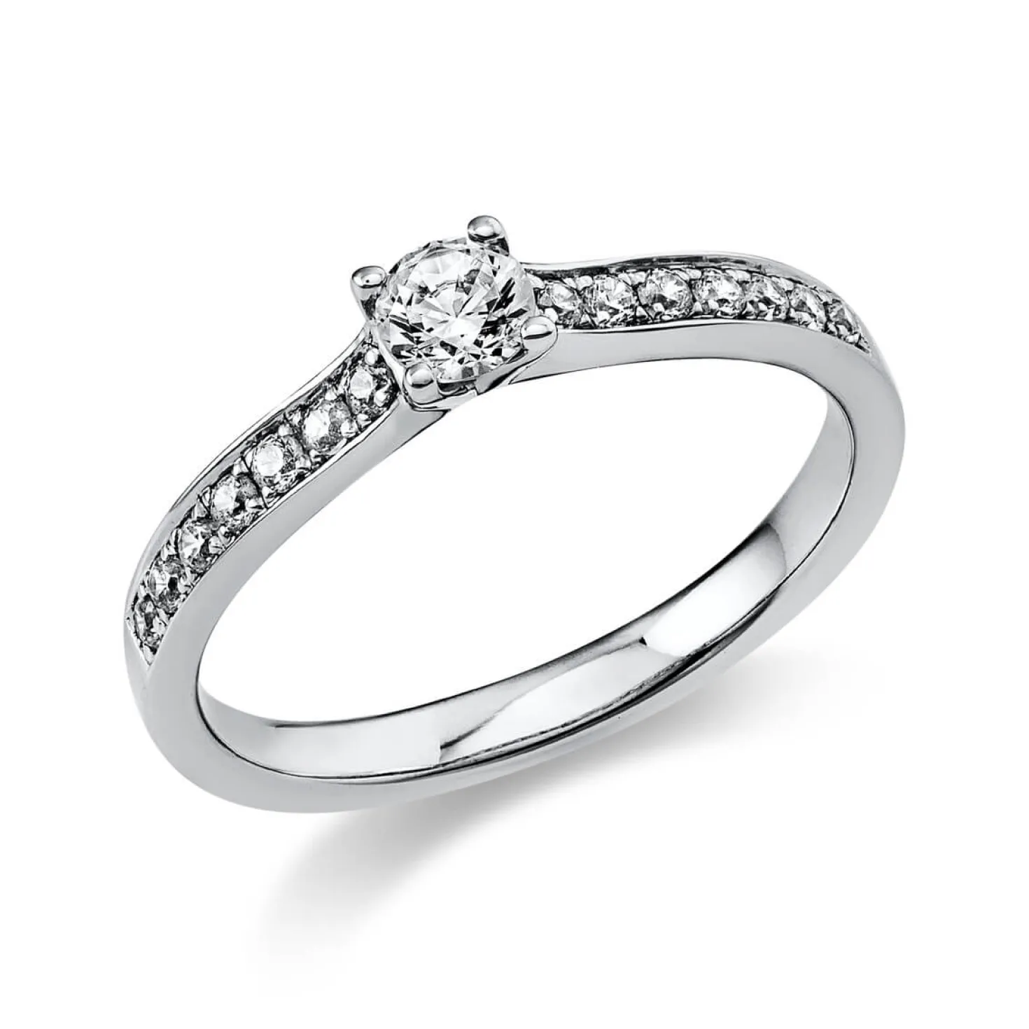 Ring aus 750 Gold Weißgold mit 17 Diamanten Brillanten 0,35 Ct. 4er-Krappe