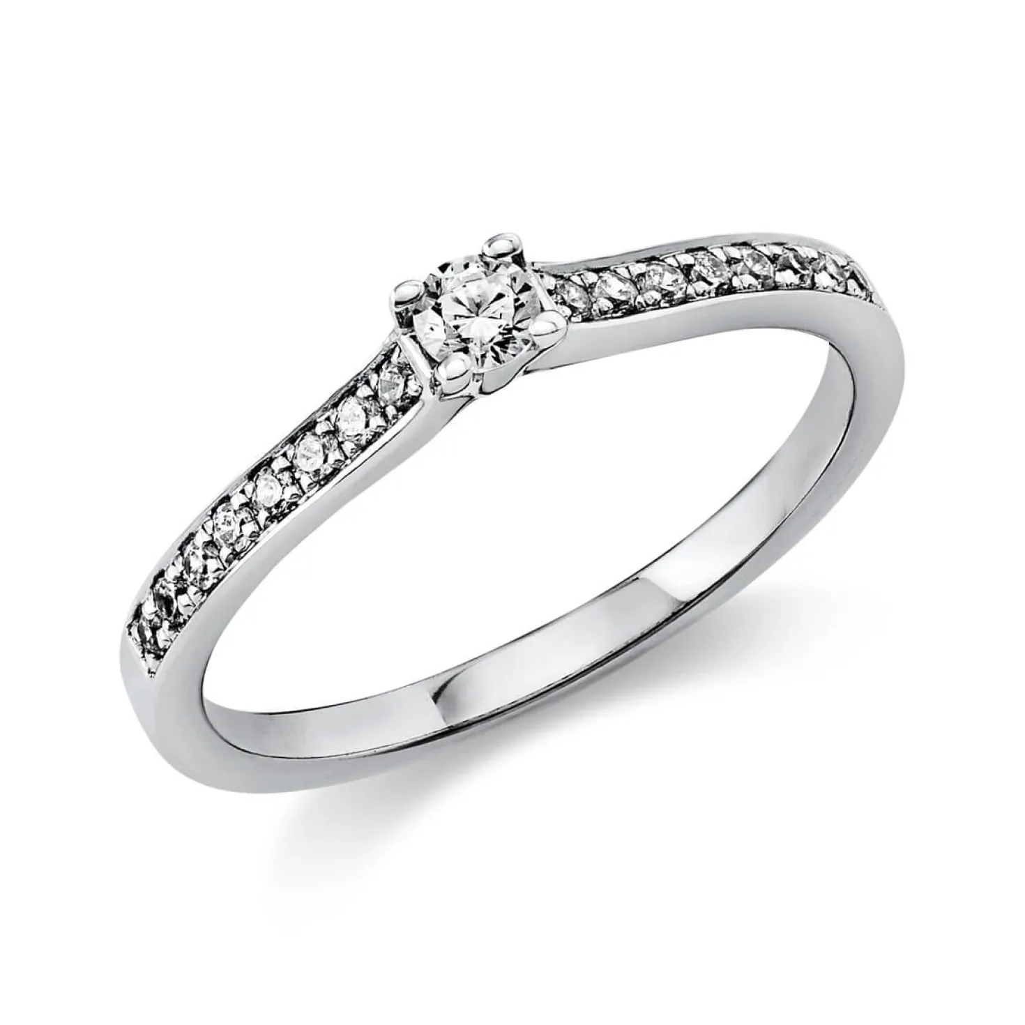 Ring aus 750 Gold Weißgold mit 17 Diamanten Brillanten 0,22 Ct. 4er-Krappe
