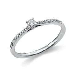 Ring aus 585 Gold Weißgold mit 19 Diamanten Brillanten 0,22 Ct. 4er-Krappe