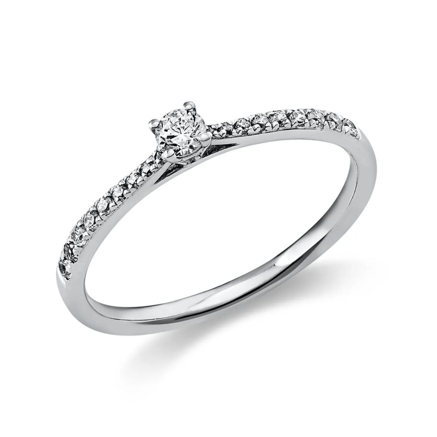 Ring aus 585 Gold Weißgold mit 19 Diamanten Brillanten 0,22 Ct. 4er-Krappe