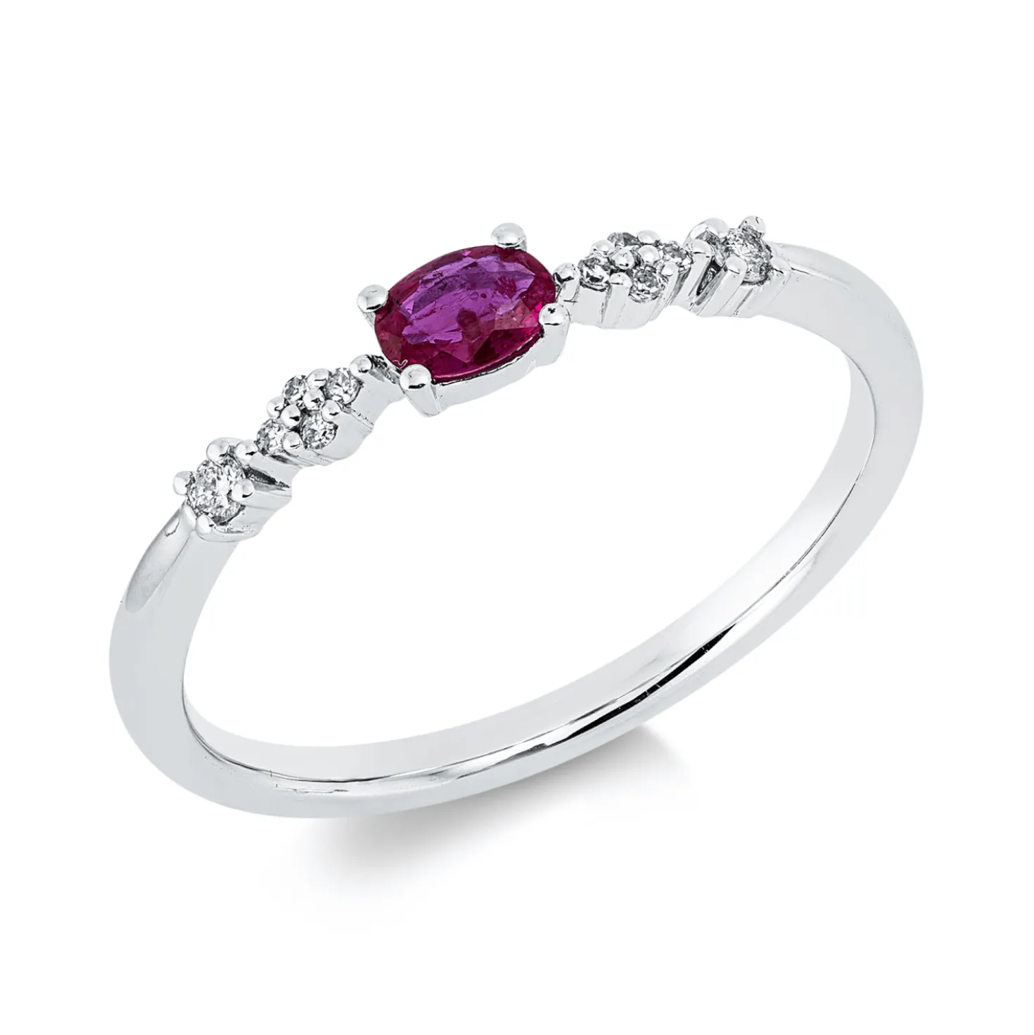 Ring aus 750 Gold Weißgold Rubin 0,17ct rot 10 Diamanten 0,05ct B:2,8mm