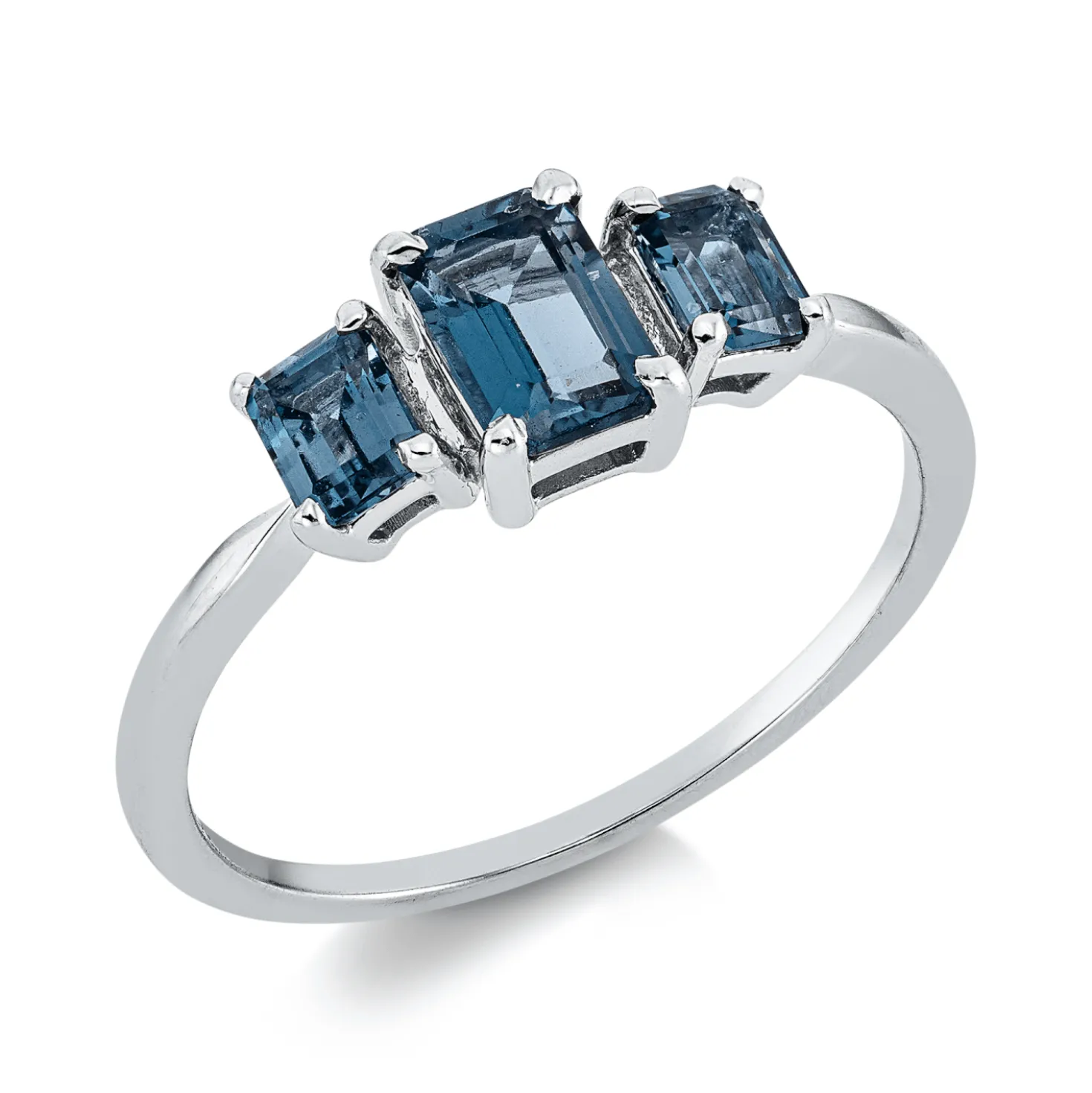 Ring aus 750 Gold Weißgold 3 Topase 1,21ct London Blue B:12,5mm 4er-Krappe