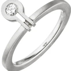 Ring aus 950 Platin mattiert mit Diamant Brillant 0,07ct Platinring Damen