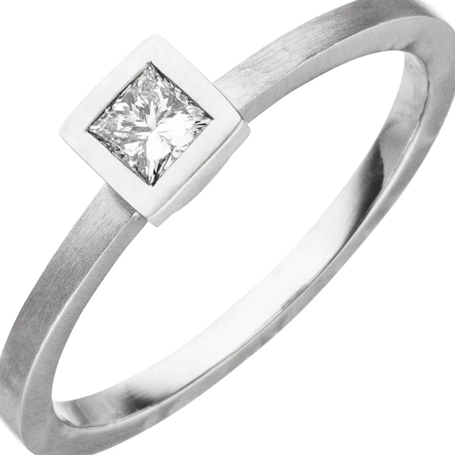 Ring aus 950 Platin mattiert mit Diamant in Princess-Schliff 0,20ct W/SI Damen